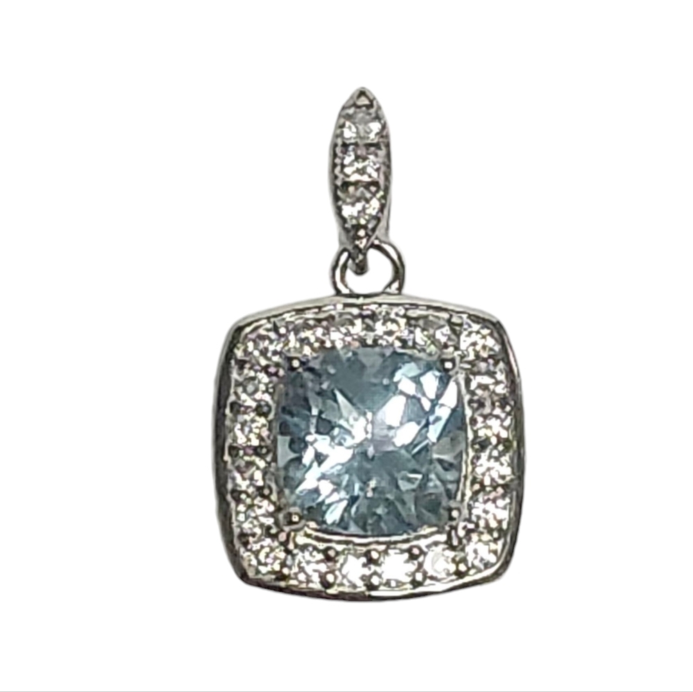 1.30 ctw Blue TOPAZ Cushion Sterling Silver Pendant